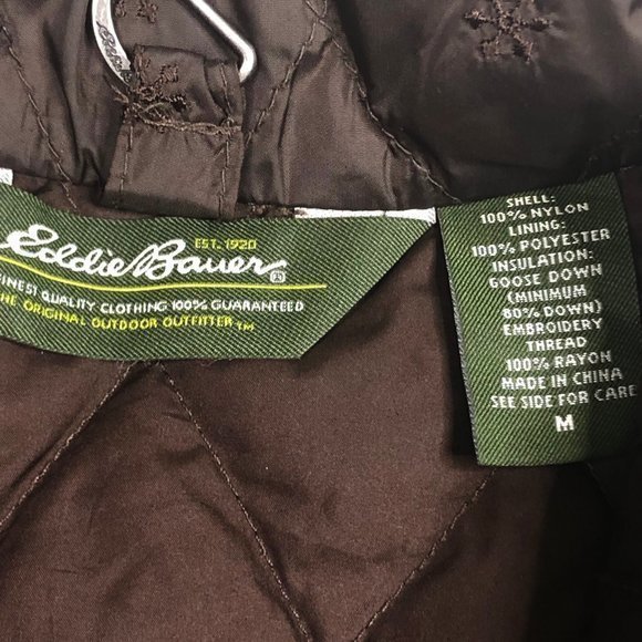 Eddie Bauer Womens Quilted Goose Down Jacket Size M Snap Closure Brown EB 650 - Picture 4 of 9